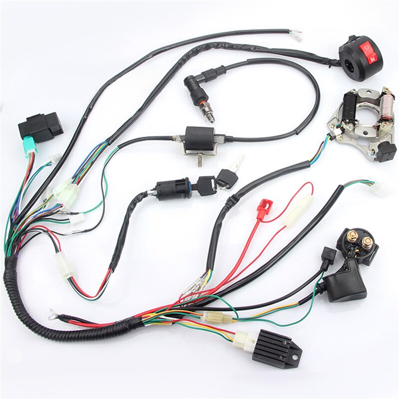 Komplett elektrisk ledningsnät kit passar för smutscykel atv quad 50 70 90 110cc med likriktare tändningsnyckel spole cdi enhet