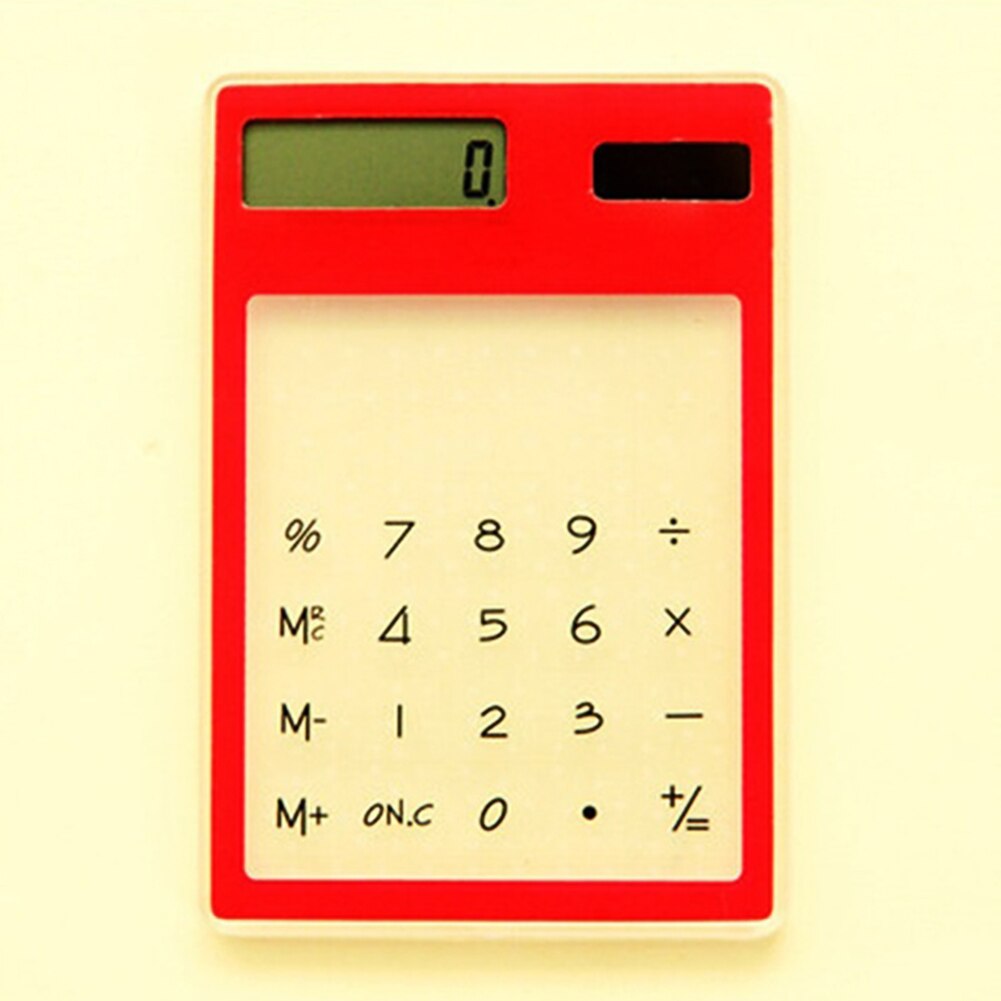 Pantalla táctil LCD de 8 dígitos, Ultra delgada, transparente, Solar, calculadora para estudiante, escuela y oficina: Rojo