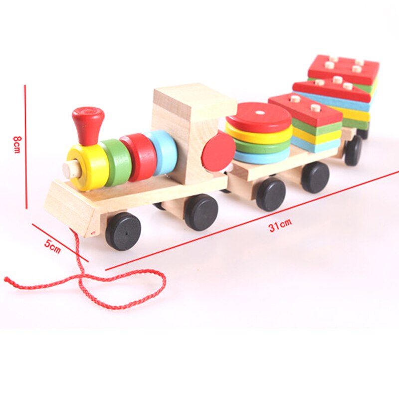 Spädbarn trätåg traktor leksak mult kul tidig pedagogisk leksak kolumn geometriskt matchande spel med dragsnöre för 0-3 år gammal