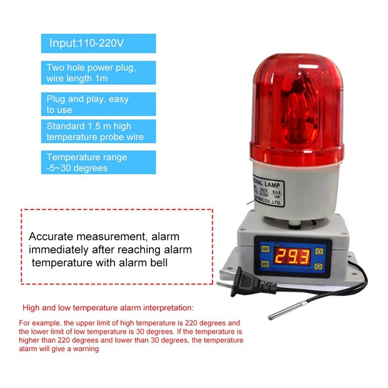 Temperature Alarm Thermostat Machine Room Farm Oven Temperature Alarm High and Low Temperature Alarm 110-220V US Plug