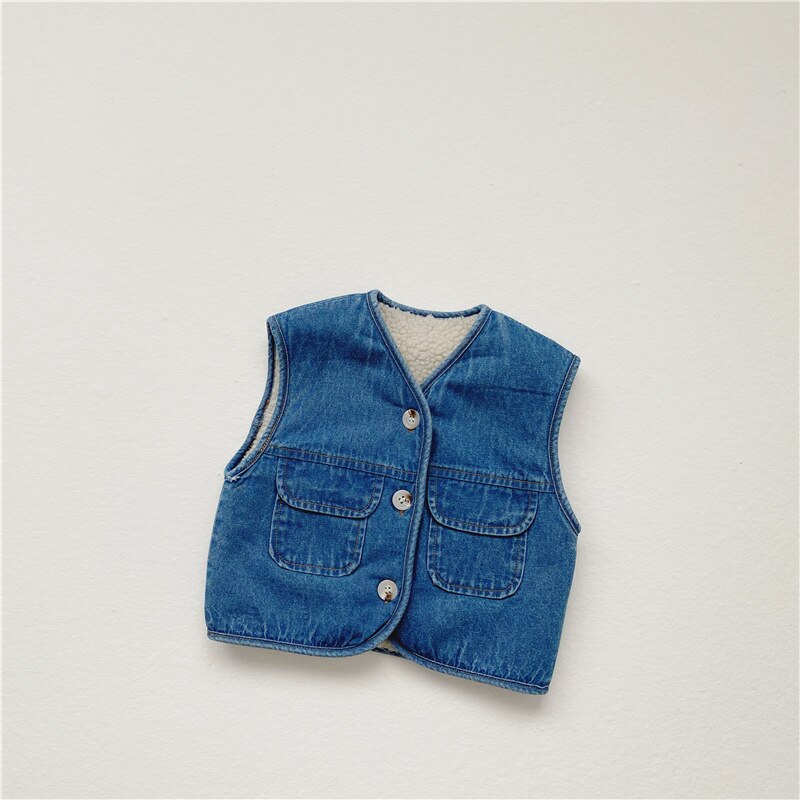 Winter Kinderkleding Baby Denim Dragen Jongens En Meisjes Plus Fluwelen Dikke Mouwloos Vest Baby Winter Warm Vest