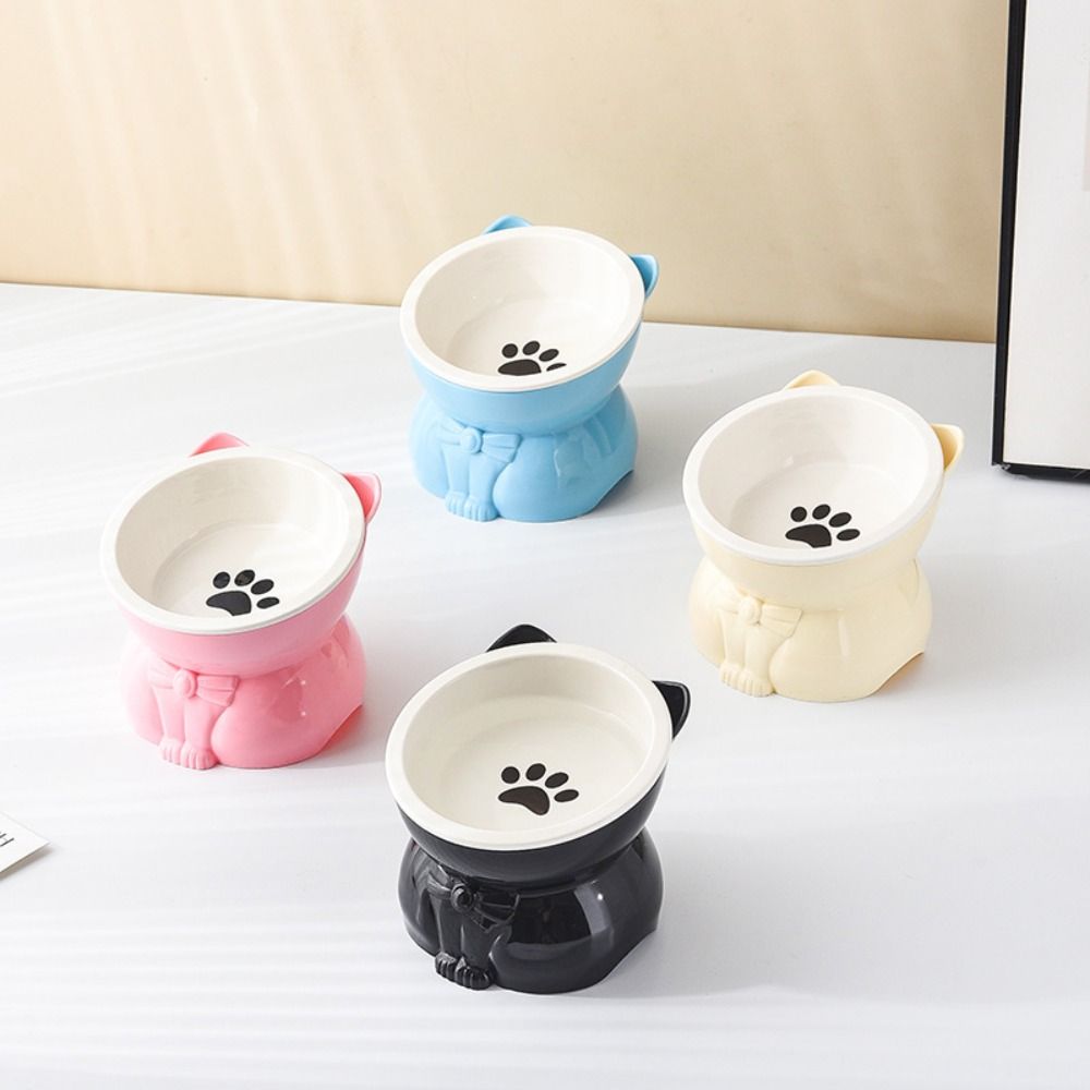 Pet Supplies Ceramic Cat Bowl Cute Pet High Foot Bowl Slanted Mouth Detachable Dog Food Feeding Basin Neck Protection