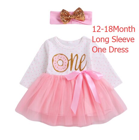 Citgeett 1st/2nd/3rd Geburtstag Baby Mädchen Donut Polka Dot Tüll Tutu Prinzessin Party Kleid Geburtstag 2 stücke: B3 One Longsleeve