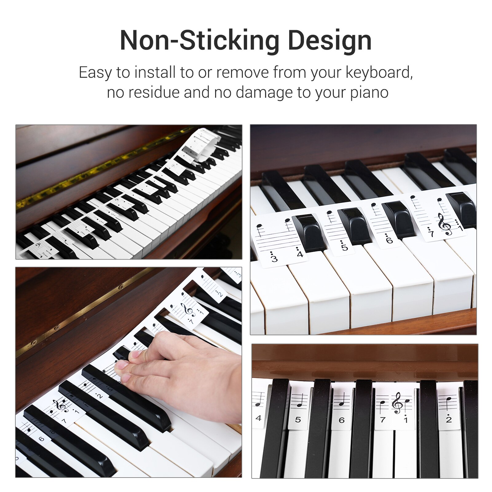 61-key Piano Note Chart Non-sticking Removable Piano Keyboard Stickers with Music Stave &amp; Numbered Musical Notation for Kids