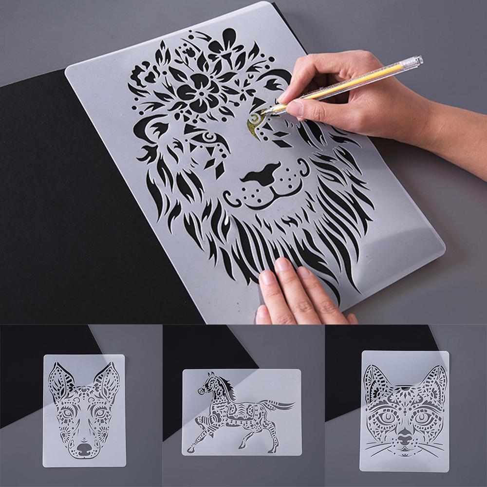 1PC Animals Drawing Template Ruler Animals Hollow out Template Stationery Drawing Figure Ruler Painting With Scratch Paper