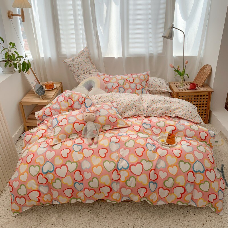 Meisje Beddengoed Set, Dekbedovertrek 200X230 Kussensloop 3 Stuks, beetje Liefde Patroon 200X200 Dekbed Cover, Oranje Kingsize Deken Cover: Cover 200x230cm 3pcs