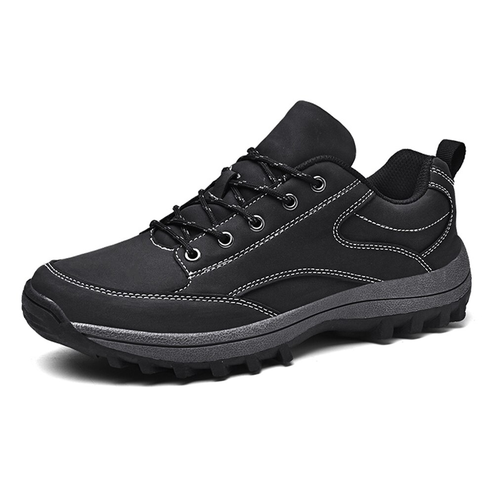 Botas de segurança de couro grande tamanho homem caterpillar botas casuais sapatos de outono plataformas masculino calçado de escalada baixo superior apartamentos: Black / 46