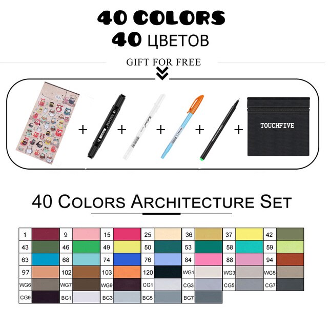TouchFIVE 168 couleurs huileux à base d'alcool Art marqueurs ensemble double tête croquis marqueur artiste pinceau stylo pour Manga eau couleur stylos