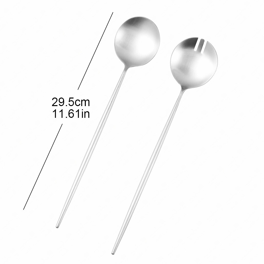 304 Stainless Steel Serving Spoon Set Kitchen Large Salad Spoon Fork Cutlery Set Dinning Server Steel Utensils Salad Scoop Fork: silver