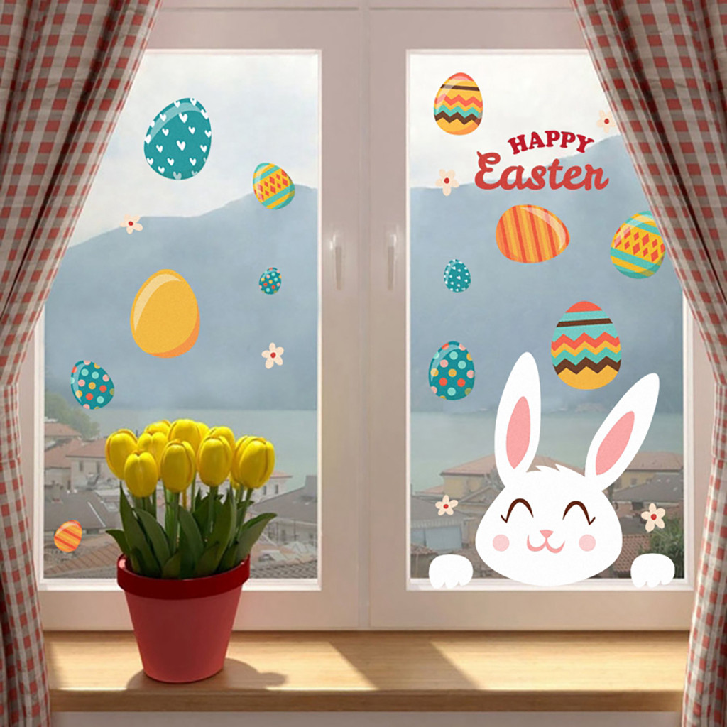Stickers Muur Meubels lichtgevende tape stickers Happy Easter Dag Leuke Bunny frosted glasfolie decoratief glas pebbles banheir