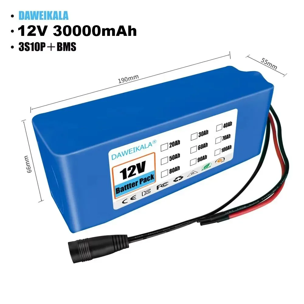 12V 3S1P 3S3P 3S8P 3S12P 30000mAh Battery Pack 18650 Lithium-ion Rechargeable Battery DC for 12V Tools Camping Equipment+BMS