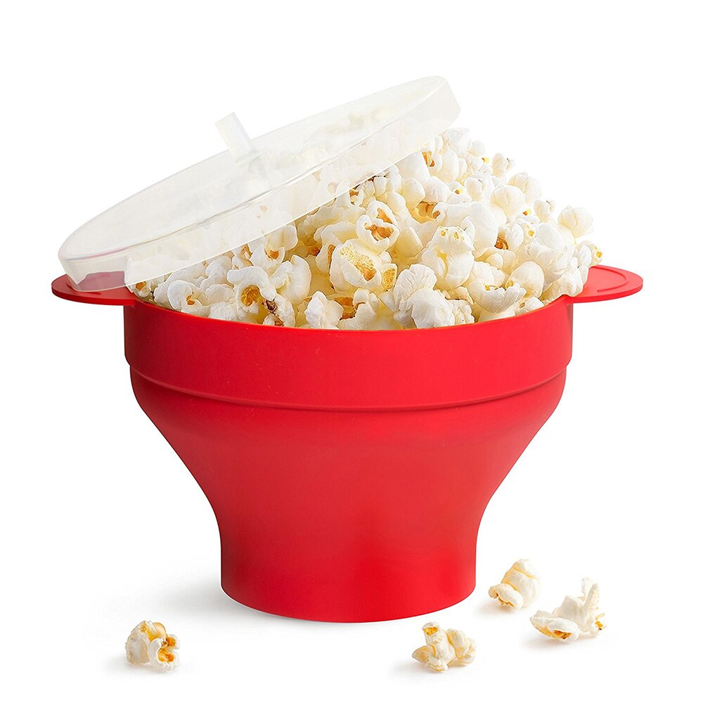 Magnetron Popcorn Maker Siliconen Diy Popcorn Emmer Kom Met Deksel Opvouwbare Rode Hoge Temperatuur Keuken Bakken Koken Tool