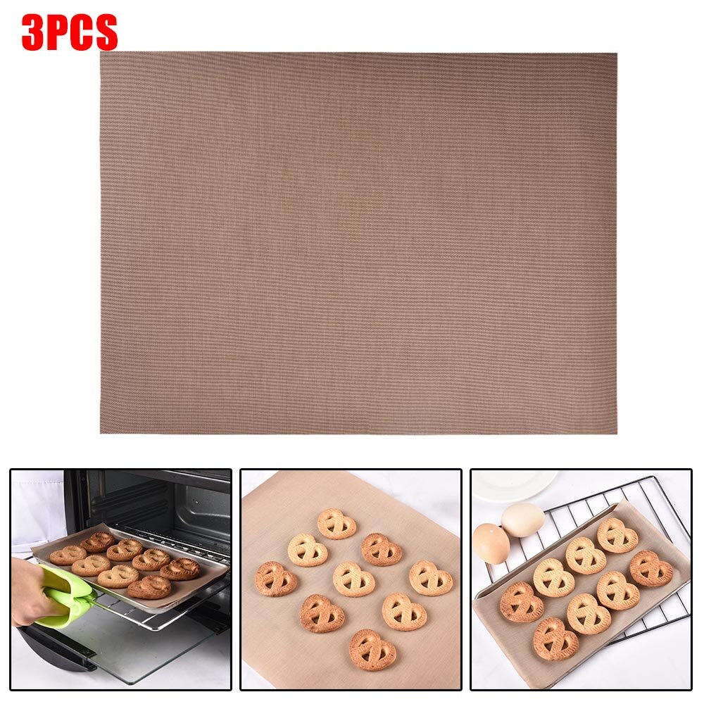 3Pcs Fiberglass Sheet Non Stick Baking Mat High Temperature Reusable 40*60cm Make Cakes, Breads, Cookies, Barbecue
