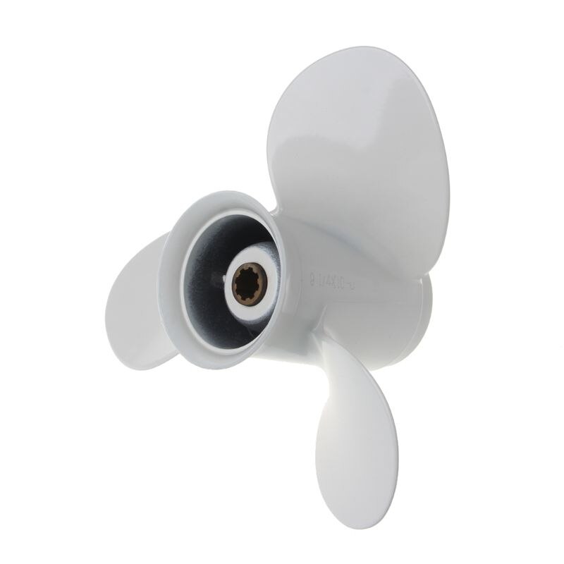 Båd påhængsmotor propel 9 1/4 x 10 aluminiumslegering til yamaha 9.9-15hp hvide 3 knive 8 spline tand