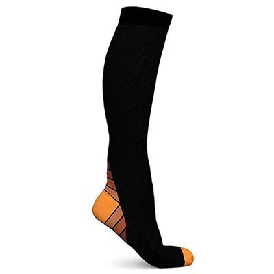 Män kvinnor kompressionsstrumpor nylon färgglada klack långa knähöga atletisk passform strumpor för sport felief av åderbråck: Orange / S / m