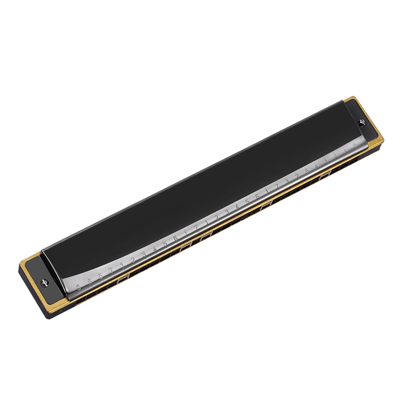 094C 28 Holes Mouth Organ Chromatic Harmonica Key of Polyphonic C for Professionals: Black 28 hole polyph