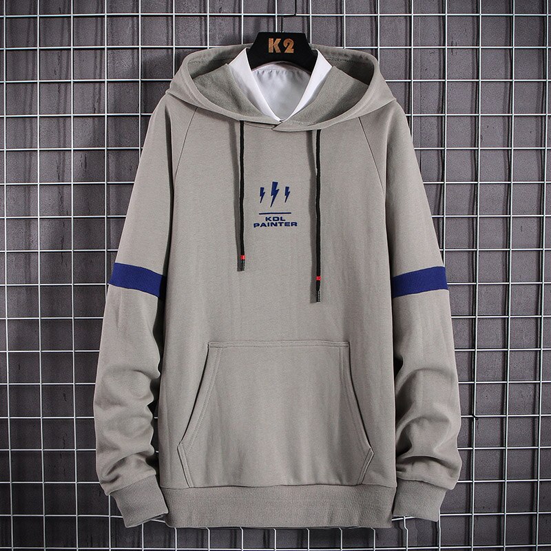 Hip hop hættetrøjer med hættetrøjer til mænd trykt lyn kol painter herre sweatshirts hættetrøjer med store lommer gul hvid hættetrøje: Grå / M