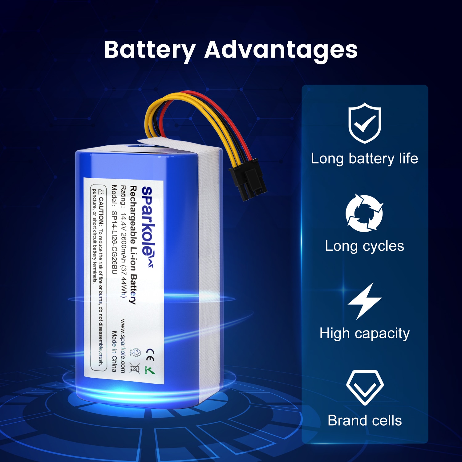 Sparkole-batería de iones de litio para Robot aspirador, 14,4 V, 2600mAh, para Cecotec Conga 1290, 1390, 1490, 1590, Gutrend Echo 520