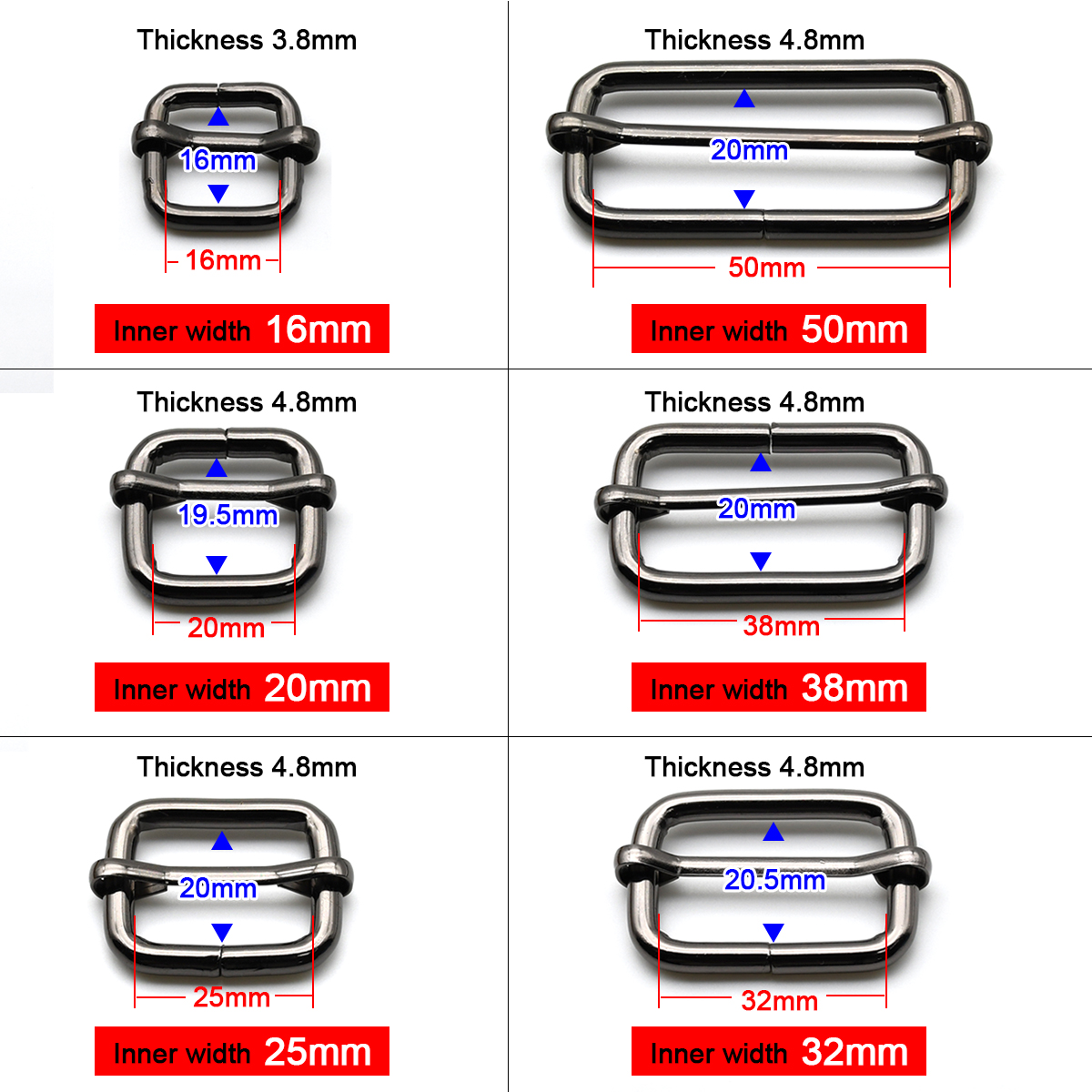 Metaal verdikte lederen tas Rugzak Schouderriem Riem Rechthoek Tri-glide Passen Roller Pin Gesp Slider O-ring