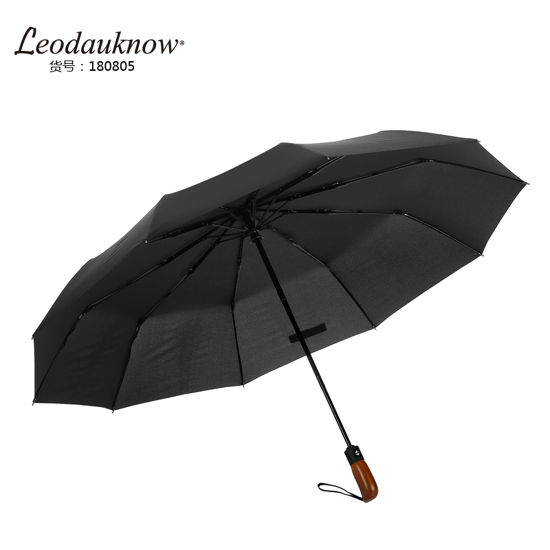 Leodauknow vindafvisende folde automatisk paraply auto luksus stort vindtæt læderhåndtag paraplyer regn til mænd: B