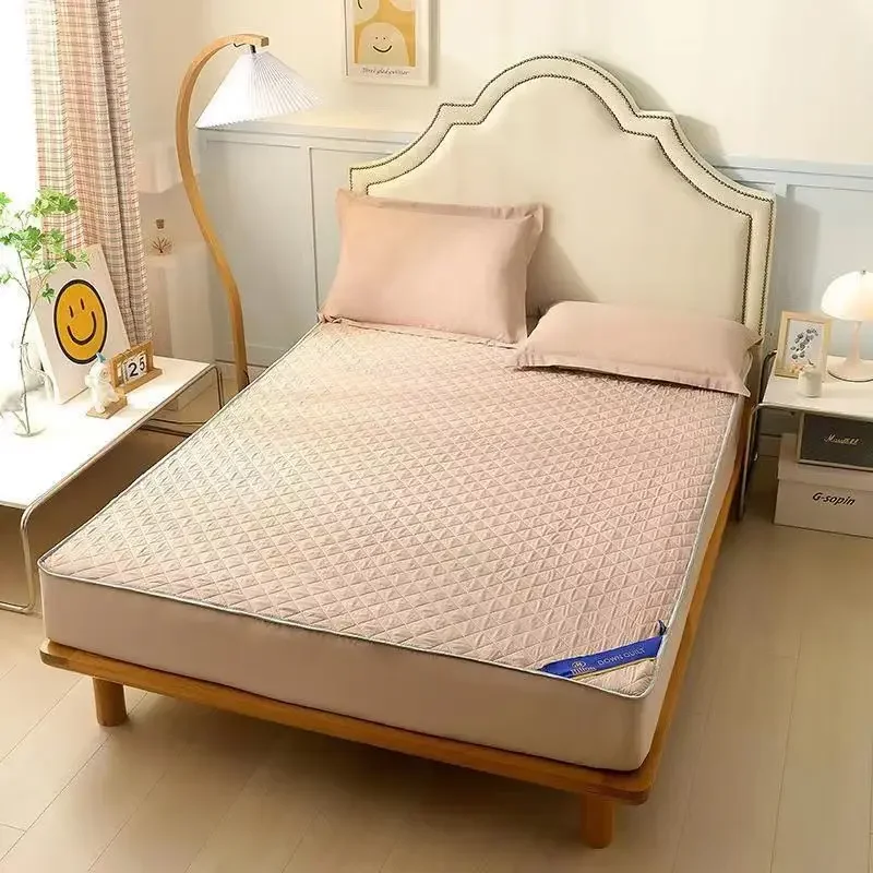 Optics-Drap-housse élastique matelassé pour lit double, housse de matelas douce et respirante, housse en lin avec poche profonde: US-Twin / Rouge