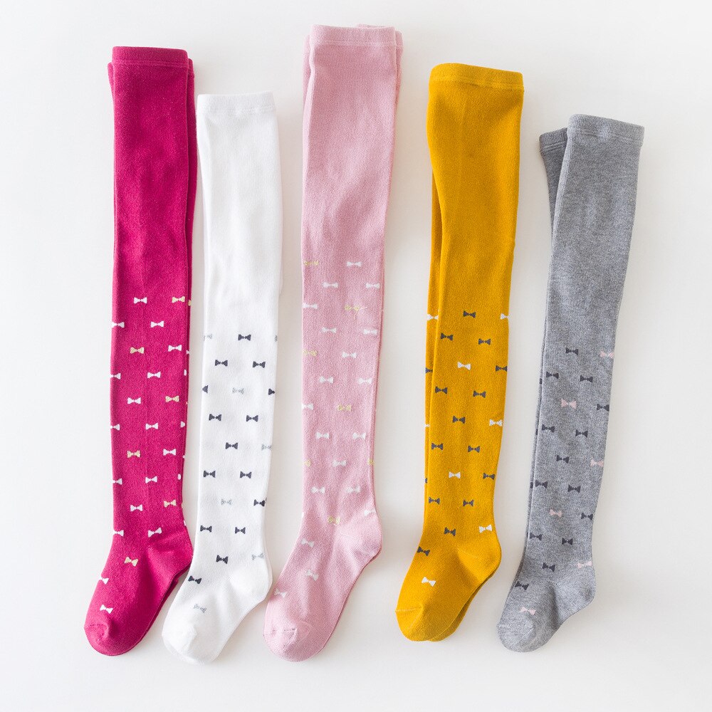 Barn baby piger bomuld strikke tights småbørn børn strømpebukser sløjfe-knude printet bløde varme børn prinsesse leggings strømpebukser