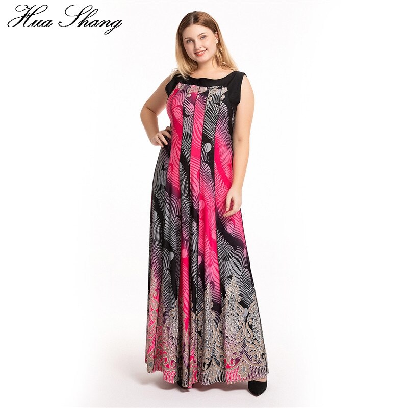 6XL Plus Size Boho Jurk Lange Vrouwen Zomer O Hals Mouwloos Dot Bloemenprint Bohemian Beach Jurk Rood Dames Tuniek zonnejurk