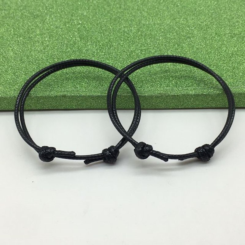 Hot 2 pz/set semplice cavigliere fatte a mano corda regolabile fortunato braccialetto alla caviglia gioielli piede per donna uomo coppia cavigliere catena: Black Black