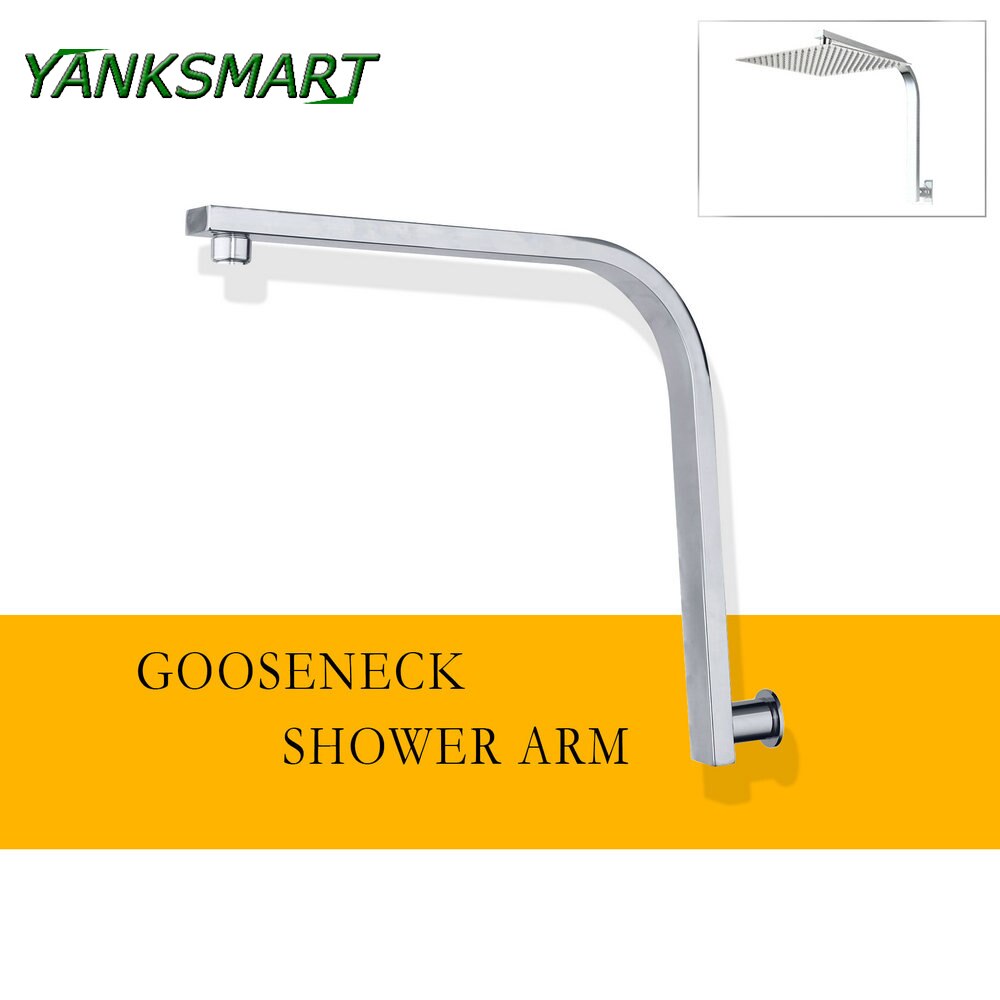 YANKSMART Goose Neck Style Bathroom Stainless Steel Chrome Square Wall Mounted Shower Arm for Shower Head