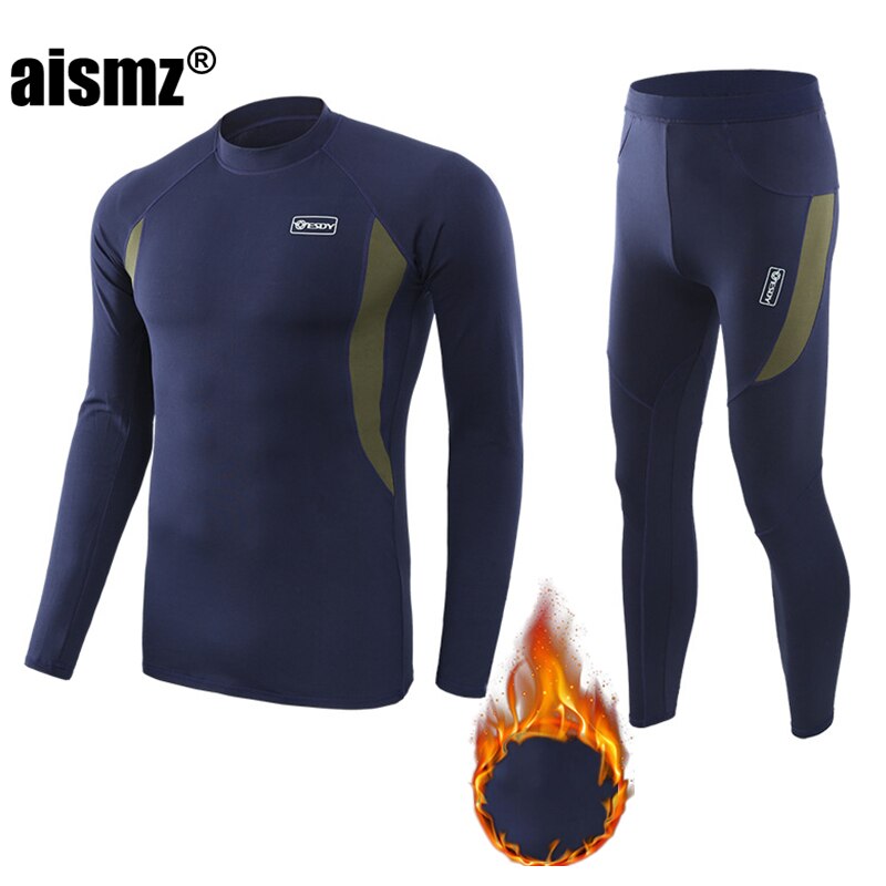 Aismz-Conjunto de ropa interior térmica para hombre, ropa interior elástica antimicrobiana de secado rápido, forro polar de compresión para el sudor, Calzoncillos largos cálidos para Fitness: A152 dark blue / S