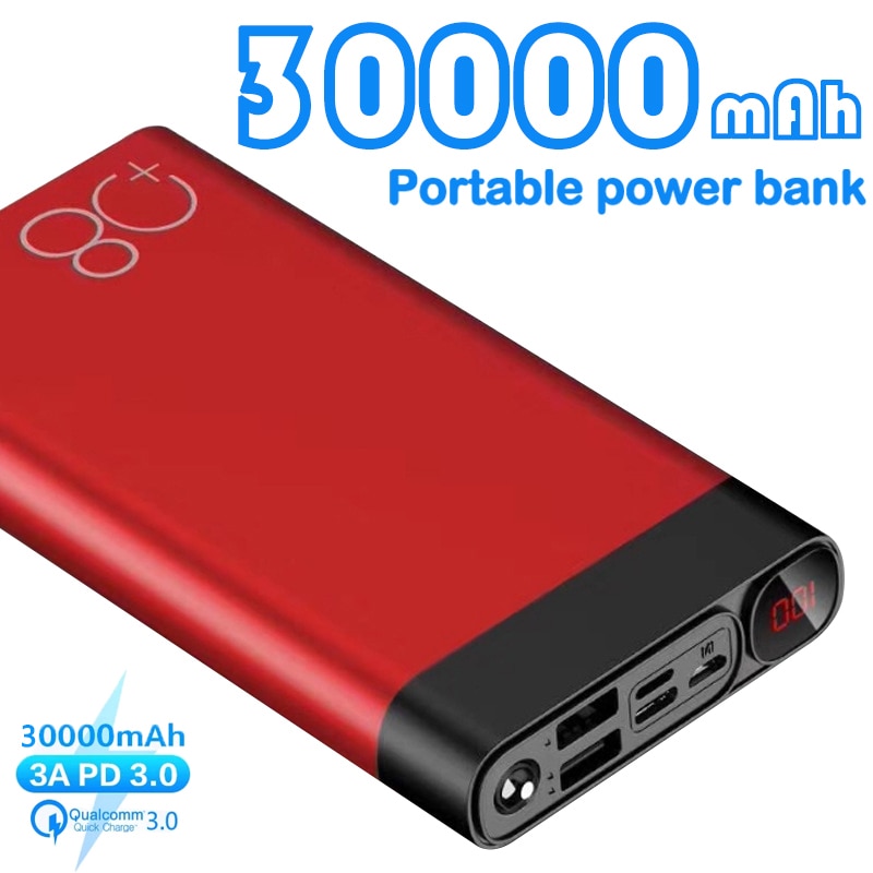30000mAh Power Bank Tragbare Große Kapazität Handy-ladegerät Digital Display Reise LED Beleuchtung Power für Xiaomi Mi IPhone Neue