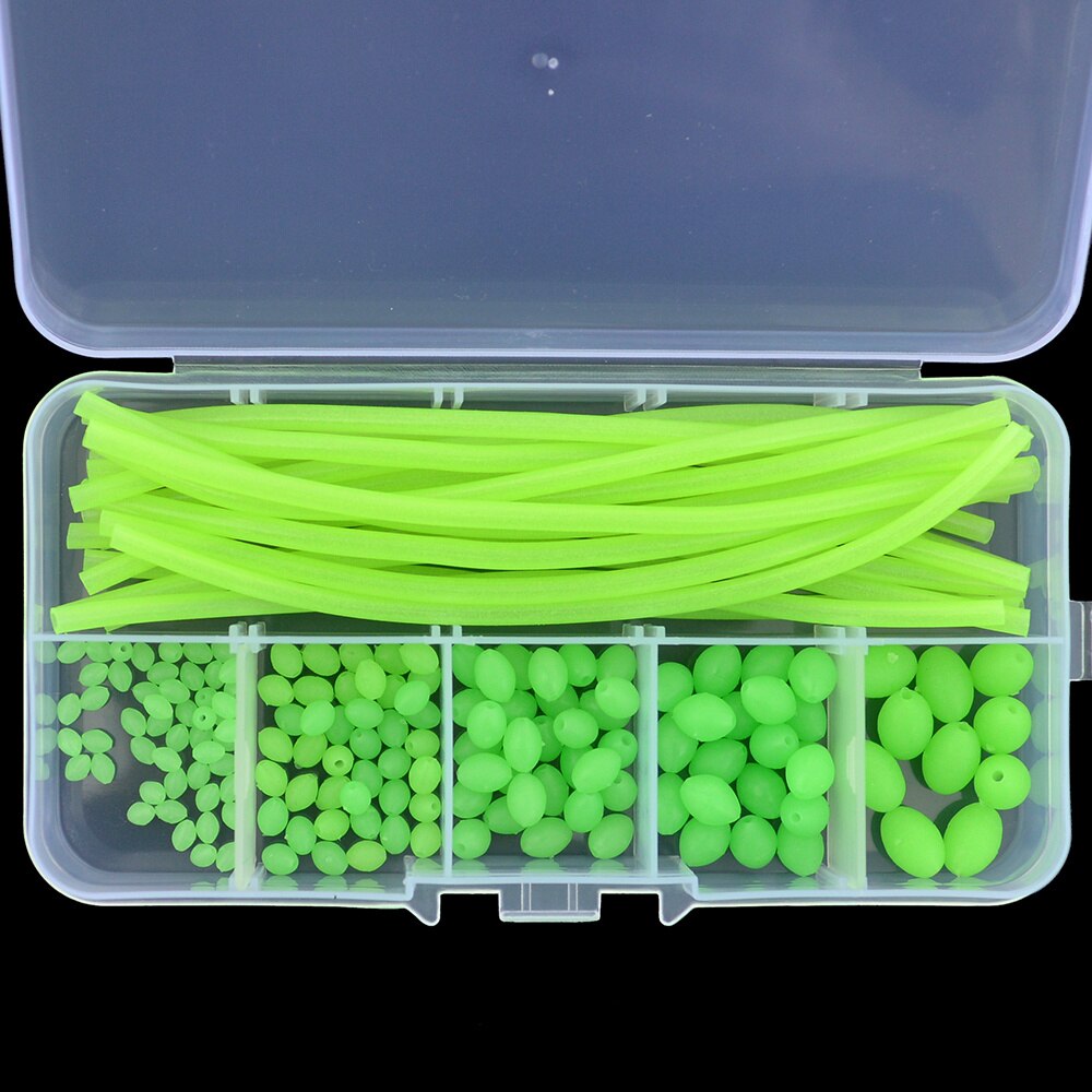 Lysande fiskepärlor rör 170 st / set mjukt gummi flytande glöd fiske pärlor fiske rigg rör ärm tillbehör: Ovala pärlor