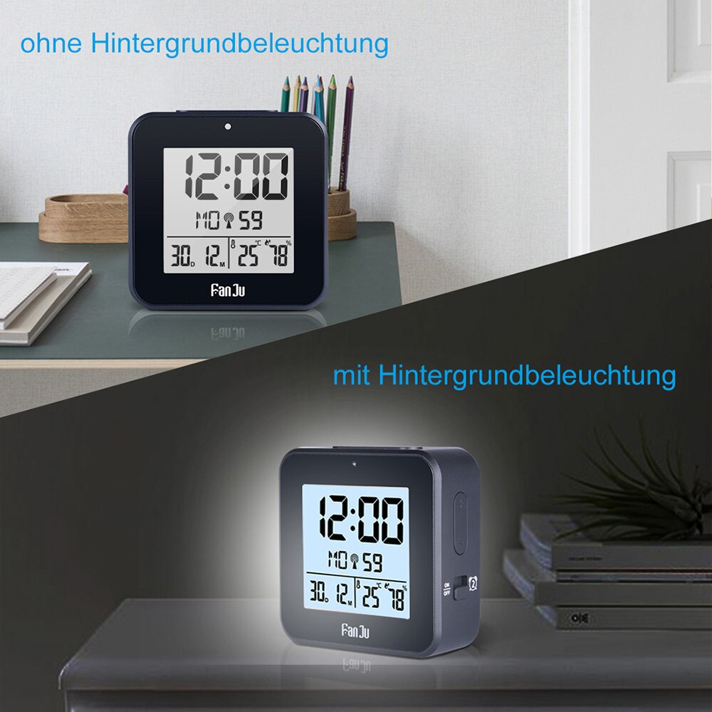 Reloj despertador Digital Dcf, termómetro, higrómetro, relojes de mesa de escritorio, 2 alarmas diarias, función de retroiluminación automática