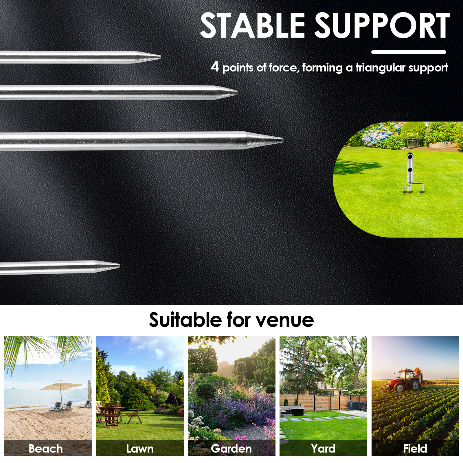 Strandschirm aus Metall, Sandanker, robuste Schirmständer, langlebiger Sonnenschirmständer für draussen, Garten, Camping, Schirmhalter