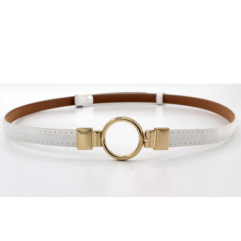 Ceinture fine ajustable en cuir PU pour femmes, vêtement pour robe, sangle de taille fine, bouton en métal, Pasek Damski: style 5 - white
