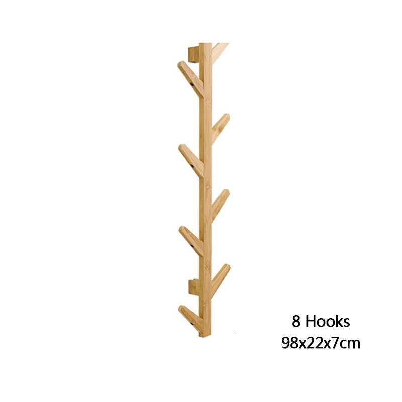 Mrosaa bamboe houten hangende kapstok wandhaak kledinghanger woonkamer slaapkamer wandplank decoratie hanger 6/8/10 haken: Natuurlijke 8 haken