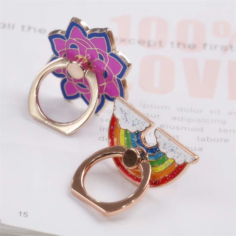 Rainbow Metal Finger Ring Jewelry Smart Phone Stand Holder Flower Mobile Phone Holder Stand For Iphone All Phone