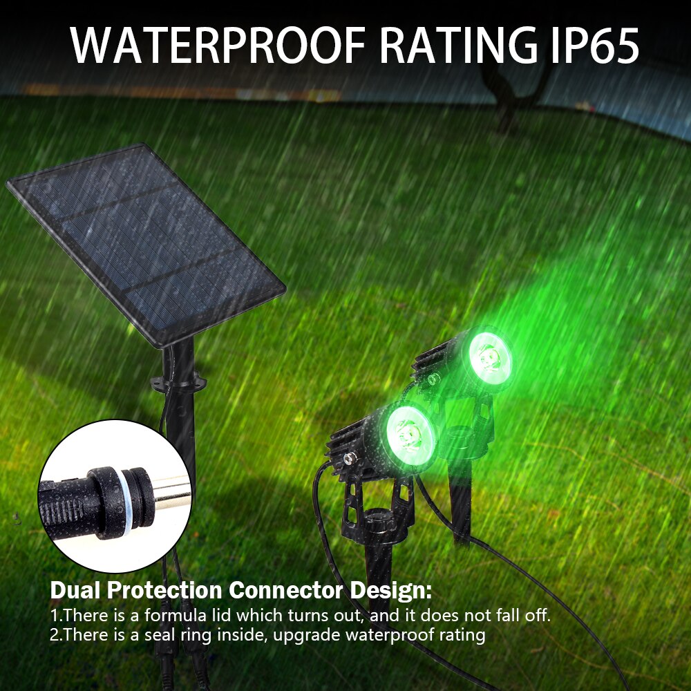 2W Solar Panel 2 Lamps Split Extendable outdoor Green spotlight ip65 grade Garden landscape waterproof solar light