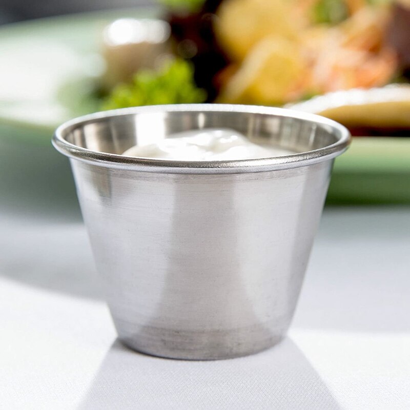 Pack of 12 - Premium Brushed Stainless Steel Condiment Sauce Cups Spices Pots Liquid Dips Bowls - 2.5Oz 70Ml