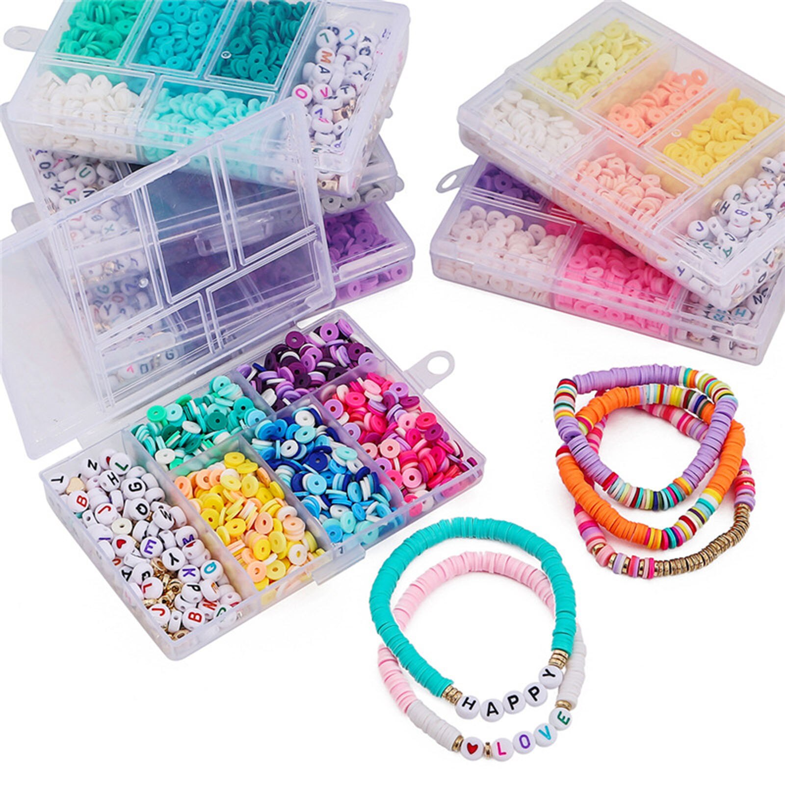 1160PCs Polymer Clay Beads Set For Bracelet DIY Flat Round Arylic Letter Beads Spacer Beads DIY Jewelry Making Bracelet Necklace