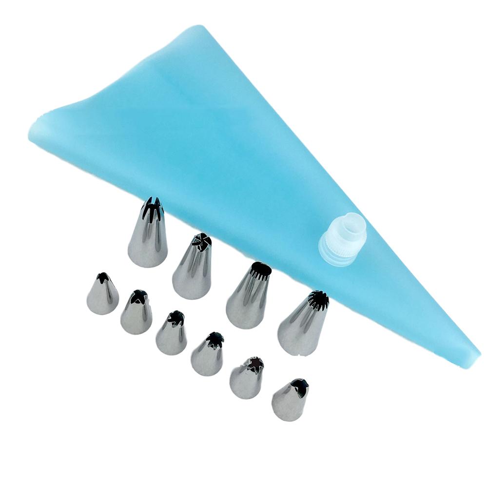 12 Stks/set Diy Cake Decoratie Tips Met Piping Tip Spuitzak Rvs Sproeier Set Voor Cake Maken Keuken Bakken gereedschap: Blauw