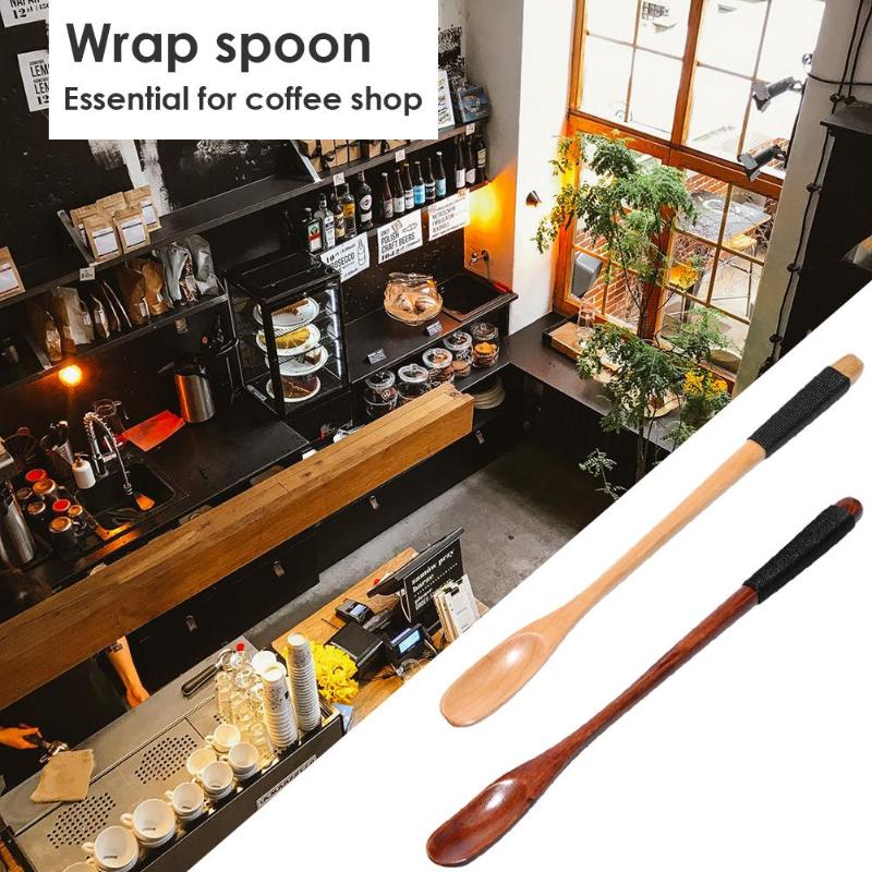 Slim Round Wooden Spoon with Long Handle Winding Spoon Flower Tea Spoon