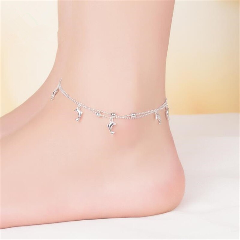 KOFSAC 925 Sterling Silver Anklets For Women Cute Dolphin Ankles Chain Jewelry Female Summer Beach Party Accessories
