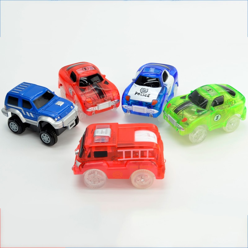 5 LEDs 5.4cm Magic Electronics LED Car Toys With Flashing Lights Educational Toys For Kids Birthday Xmas Play With Tracks