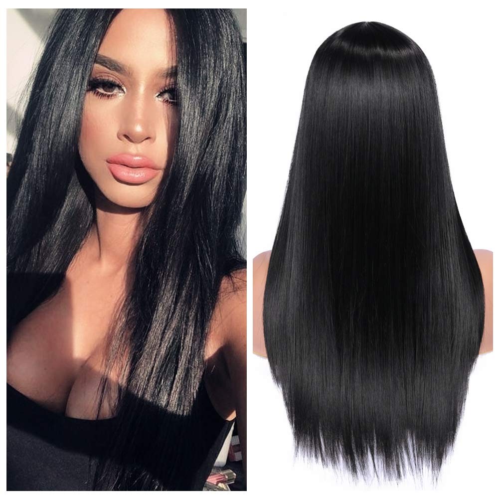 FAVE Long Straight Pure Light Brown Blonde Long Synthetic Wigs for White /Black Women 22 Inch Middle Part Can be Cosplay Wigs: black