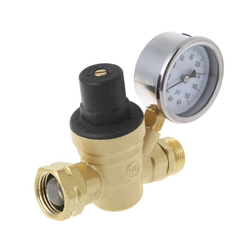 Water Pressure Regulator for RV Camper Brass Lead-Free Adjustable RV Water Pressure Reducer 160PSI