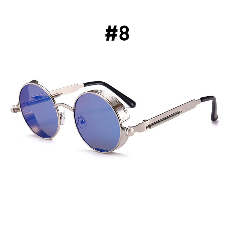 VIVIBEE Vintage Steampunk Red Sunglasses Men Round Punk Alloy Metal Retro Sun Glasses Women Goggles Gothic Style Shades: GRAY