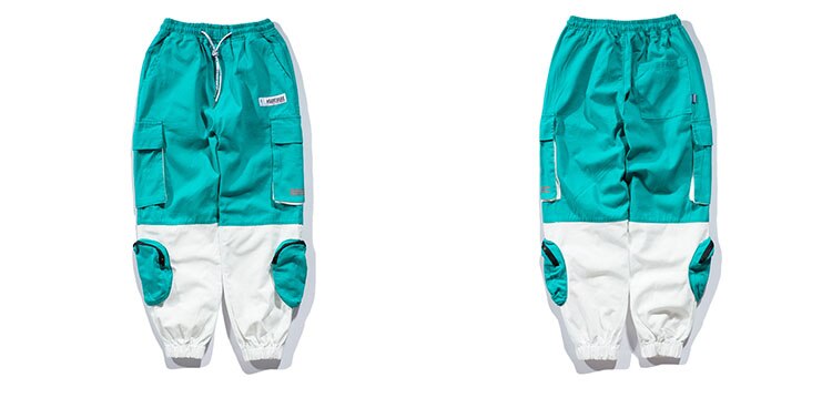 Casual hip hop bukser herre patchwork bukser elastisk midje joggebukser mote joggers harajuku streetwear: Grønn / M