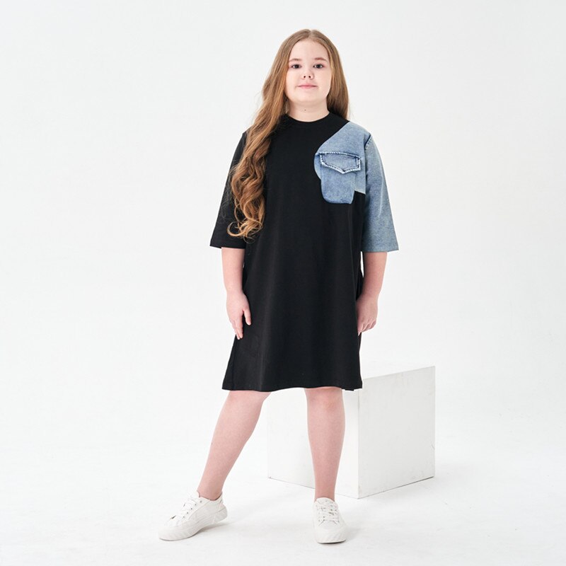big girls plus size spring summer cotton denim family mathing dress shirts children casual clothing