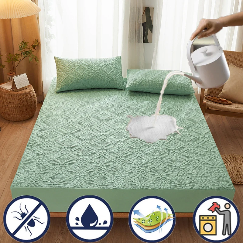 Waterdicht Laken Gewatteerd Matrashoes Voor Winter Elastische Hoeslaken Beschermer Volledig Queen King 160/140*200Cm